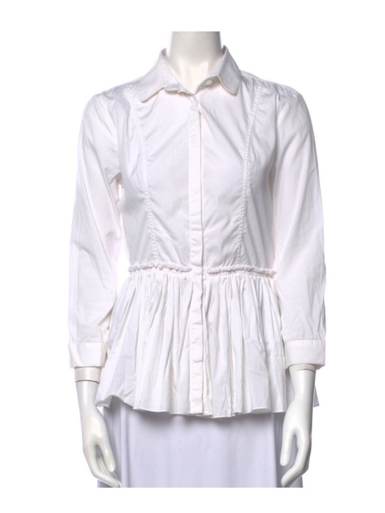 Burberry Tops - Burberry London cotton blend blouse w/gathered waist and ruffle hem, sz4, EUC